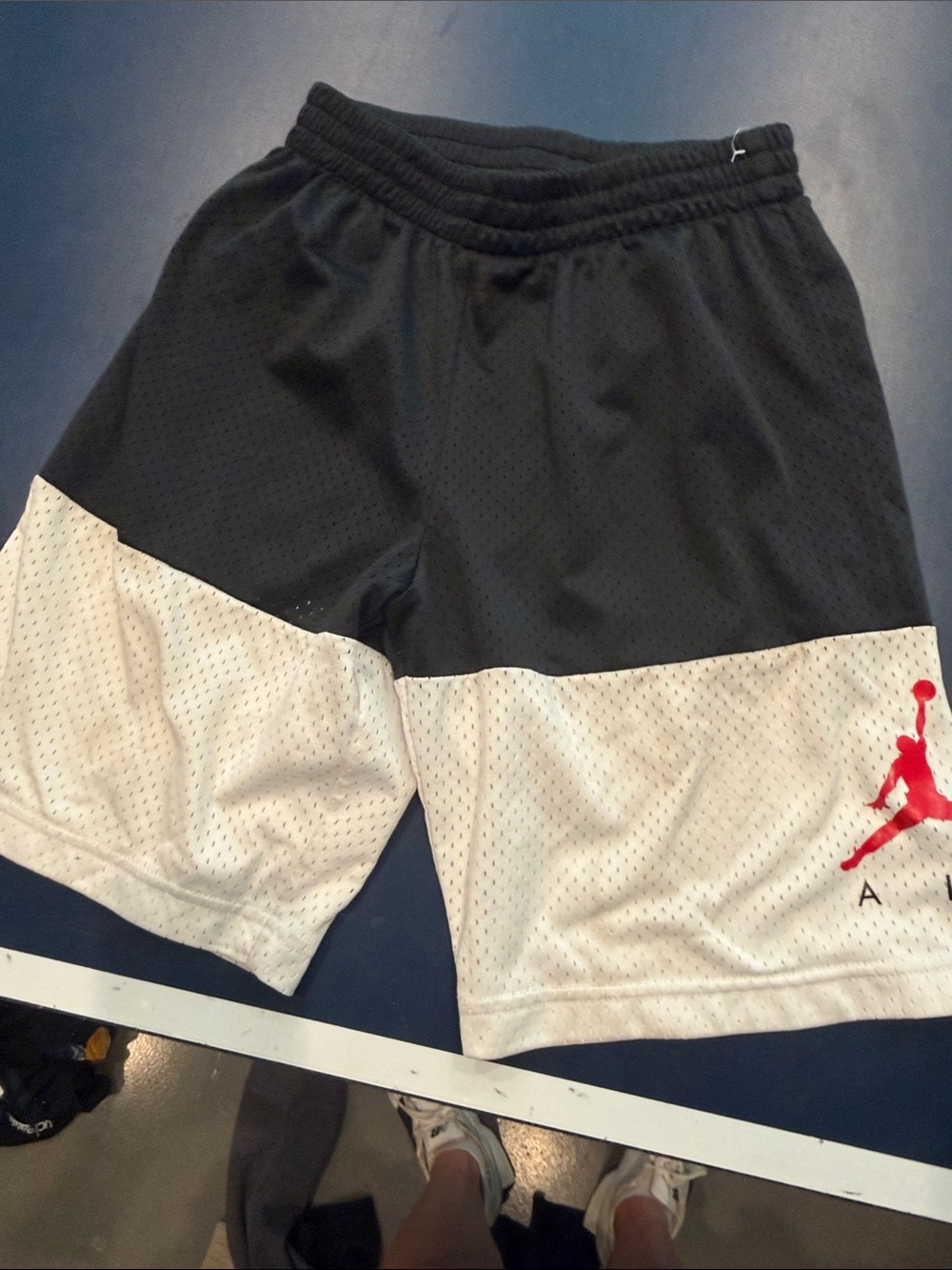 Jordan Black and White Basketball Shorts with Red Jumpman Accent